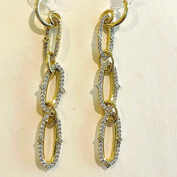 Kendra Scott Kadyn Linear drop Earrings - Clear, gold, post, 3" - Picture 1 of 12